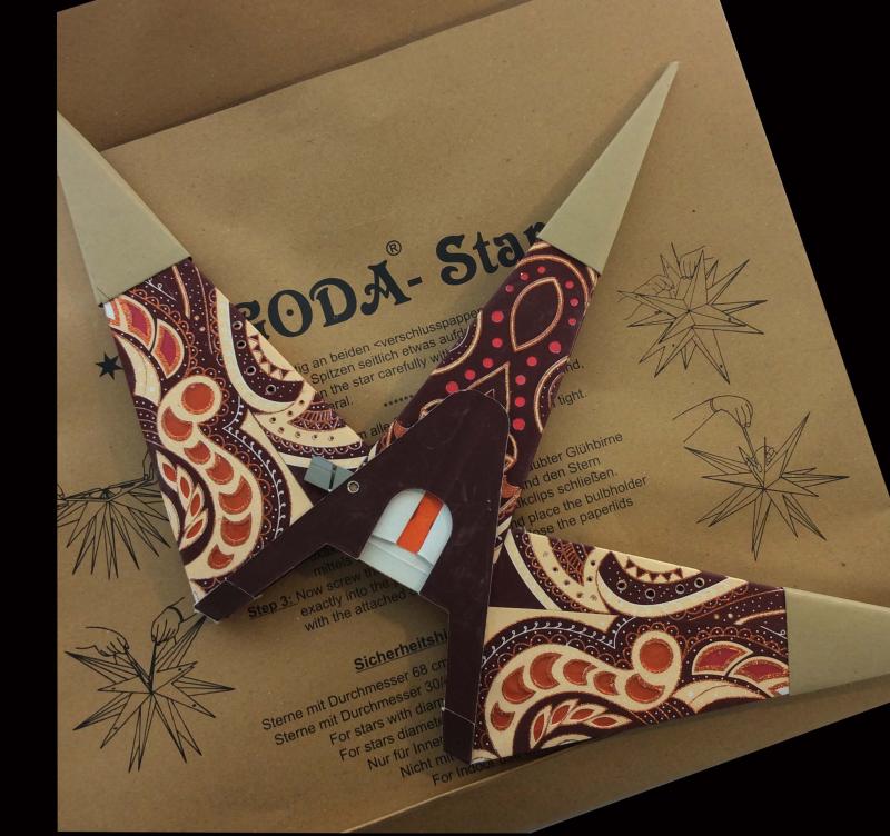 GANESHA MULTI braun/ kupferglitter  - 3D Faltbarer Leuchtstern, Weihnachtsstern aus Papier mit 18 Spitzen, 60 cm